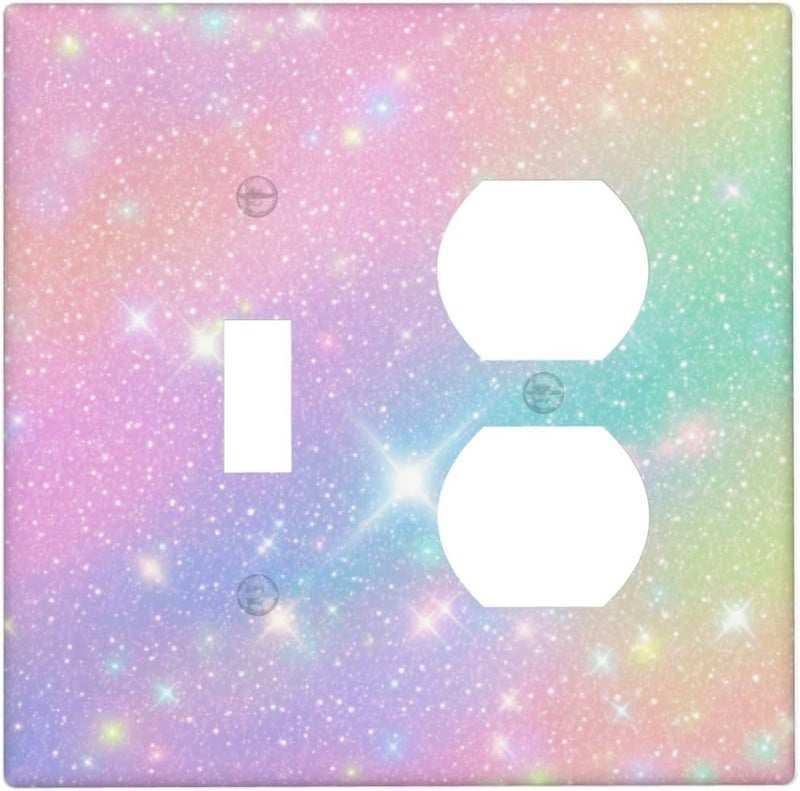 Wuyocha Decorative Light Switch Cover Plate Rainbow Shiny Gradient Colors 2 Gang Outlet Covers 1 Toggle 1 Duplex Wall Plate Decorate Electrical Switch Plate Covers for Kids Room Nursery Decor - Image 1